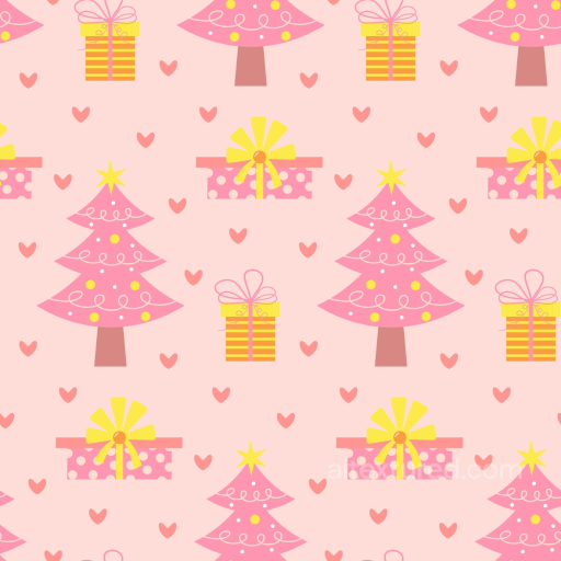 Christmas Pink Pattern Texture with Stylized Trees & Gifts seamless Christmas Pink PBR texture