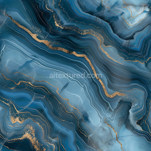 Seamless 3D Glossy Blue Marble PBR Texture with Gold Vein Swirling