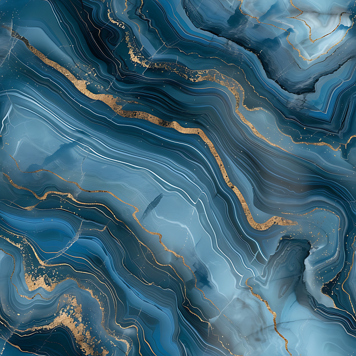 Glossy Blue Marble with Gold Vein Swirling seamless PBR texture preview