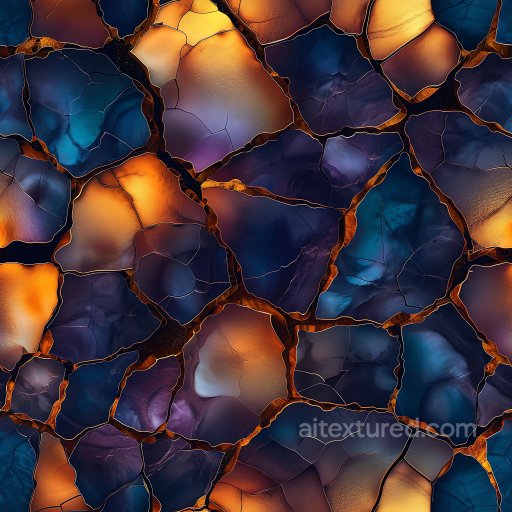 Cracked Agate Stone Texture With Rich Blue And Orange Hues seamless Cracked & Holes PBR texture