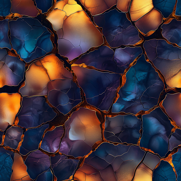 Cracked Agate Stone With Rich Blue And Orange Hues seamless PBR texture preview