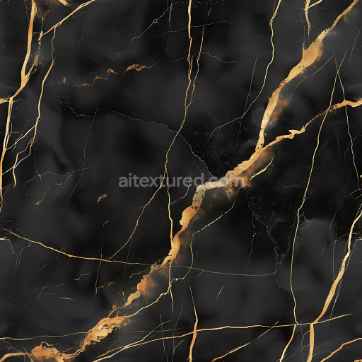 Seamless 3D PBR Charcoal Black Marble Texture with Striking Gold Veins