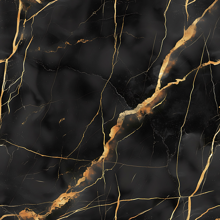 Charcoal Black Marble with Striking Gold Veins seamless PBR texture preview