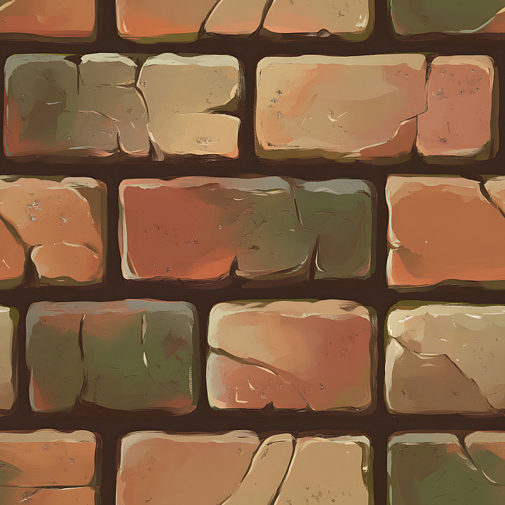 Cracked Brick Wall with Worn Red and Green Patina seamless PBR texture preview