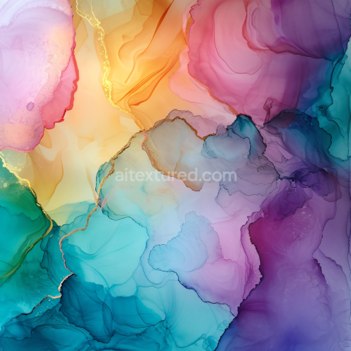 Seamless 3D Alcohol Ink PBR Texture Featuring Multicolor Fluid Waves and Fine Gold Veins