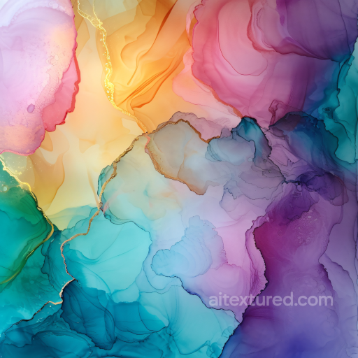 Alcohol Ink PBR Texture Featuring Multicolor Fluid Waves and Fine Gold Veins texture preview