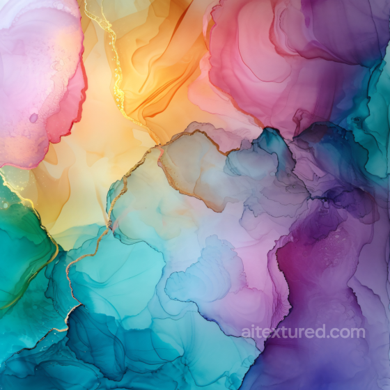 Alcohol Ink PBR Texture Featuring Multicolor Fluid Waves and Fine Gold Veins Alcohol ink texture preview