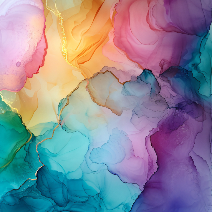 Alcohol Ink Featuring Multicolor Fluid Waves and Fine Gold Veins seamless PBR texture preview