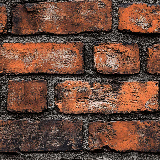 Seamless 3D Cracked Red Brick Wall PBR Texture with Weathered Damage