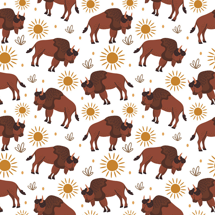 Pattern with Stylized Bison and Sun Motifs seamless PBR texture preview