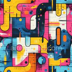 seamless Seamless 3D PBR Texture of Colorful Abstract Geometric Graffiti on Brick Wall texture 8k free download PBR