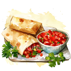 seamless Watercolor Breakfast Illustration of Homemade Burrito with Salsa in Red and Green texture 8k free download PBR