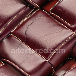 seamless Seamless 3D PBR texture of glossy burgundy stitched leather upholstery with aged grain and wrinkles texture 8k free download PBR