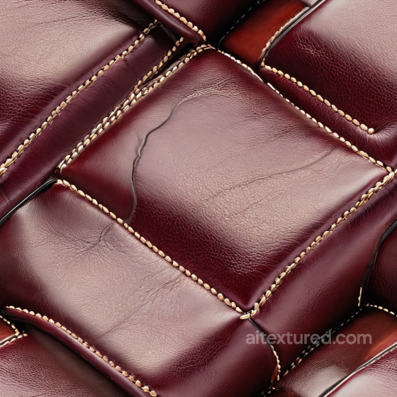 Of Glossy Burgundy Stitched Leather Upholstery With Aged Grain And Wrinkles Leather texture preview