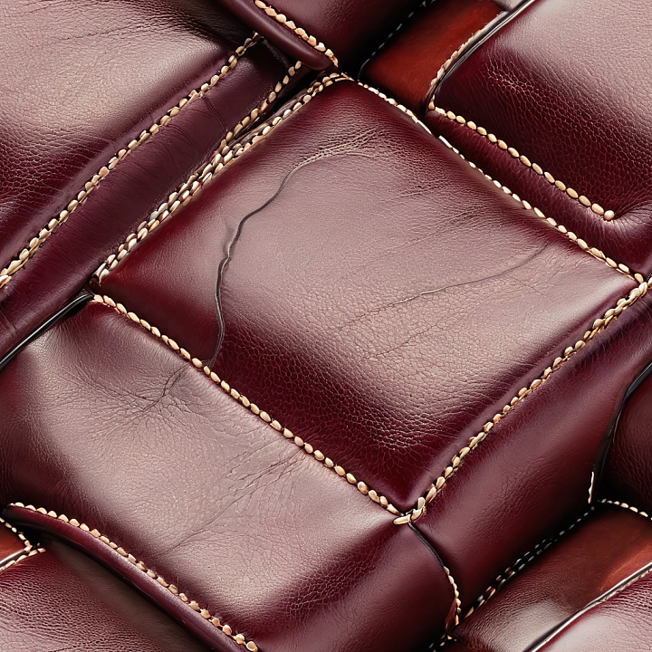 Of Glossy Burgundy Stitched Leather Upholstery With Aged Grain And Wrin… seamless PBR texture preview
