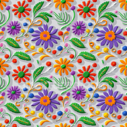 seamless Seamless 3D PBR Texture of Colorful Embroidered Floral Fabric with Bright Flowers texture 8k free download PBR