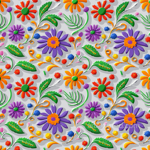 Colorful Embroidered Floral Fabric Seamless Texture with Bright Flowers seamless Embroidered floral PBR texture