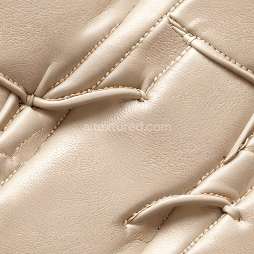 Seamless 3D PBR Beige Quilted Leather Texture with Fine Grain and Distinctive Stitched Seams