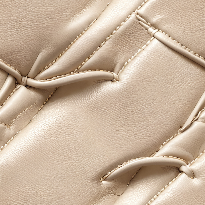 Beige Quilted Leather with Fine Grain and Distinctive Stitched Seams seamless PBR texture preview