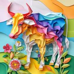 seamless Seamless 3D PBR Texture of Vibrant Origami-Style Multicolor Cow texture 8k free download PBR