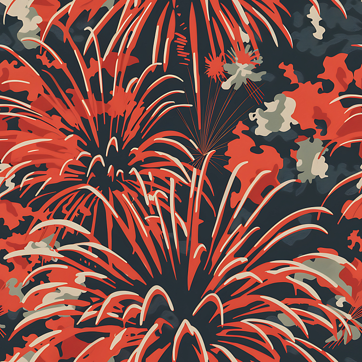 Stylized Wildfire Camouflage with Fiery Red and Charcoal Black seamless PBR texture preview