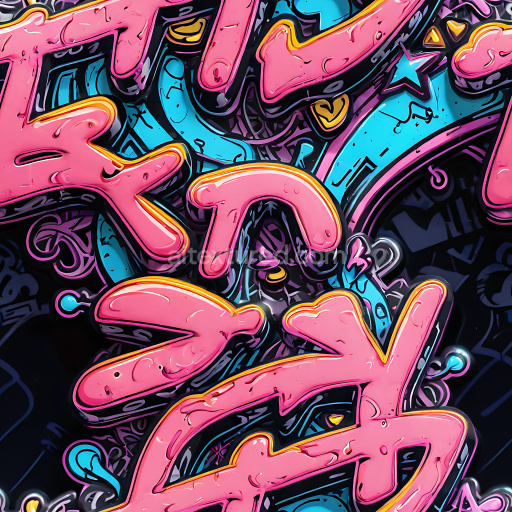 Seamless 3D PBR texture featuring vibrant pink graffiti with blue accents