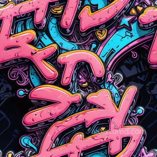 Seamless 3D PBR texture featuring vibrant pink graffiti with blue accents texture preview