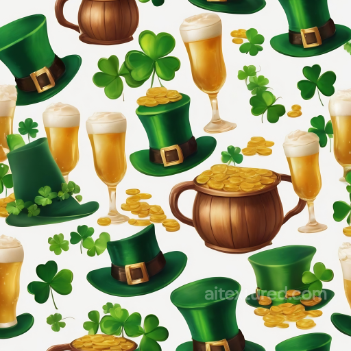 Featuring St Patrick Icons: Green Hats, Beer, Coins seamless St patrick digital paper bundle PBR texture