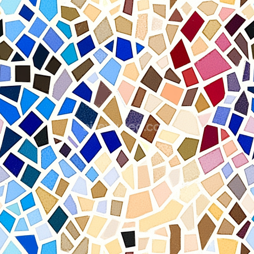 Seamless 3D PBR Mosaic Texture Featuring Multicolor Broken Ceramic Tiles with White Grout texture preview
