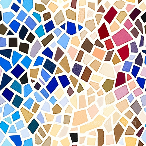 Mosaic Texture Featuring Multicolor Broken Ceramic Tiles with White Grout seamless Mosaic PBR texture