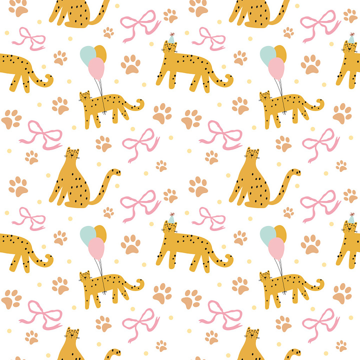 Pattern with Playful Leopard Motifs and Pastel Accents seamless PBR texture preview