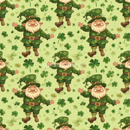 Seamless 3D PBR Texture Featuring Playful Leprechaun and Shamrocks Pattern