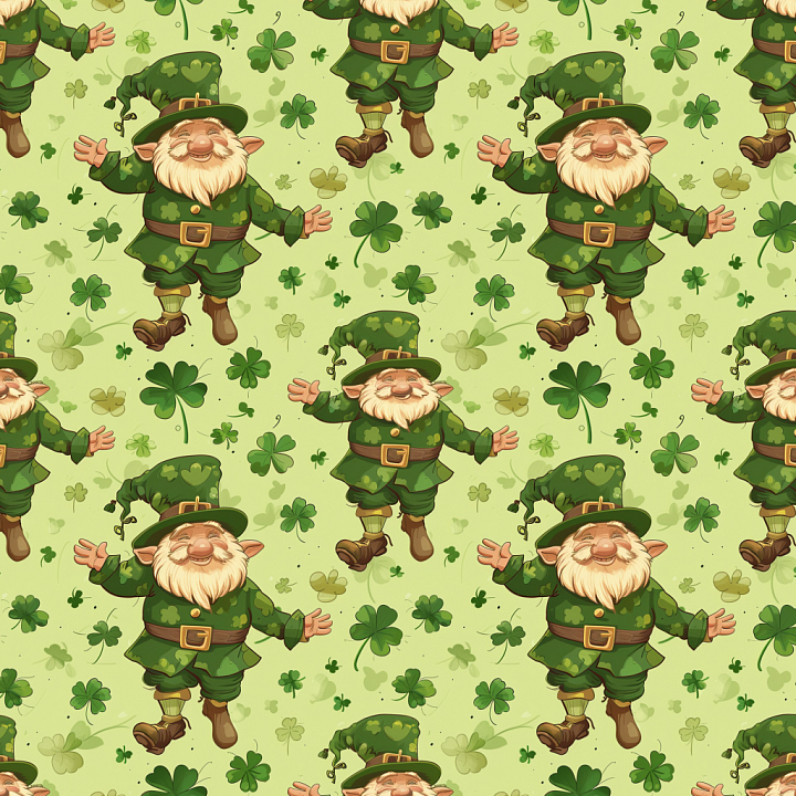 Featuring Playful Leprechaun and Shamrocks Pattern seamless PBR texture preview