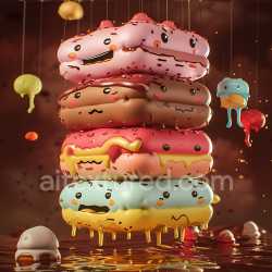 seamless Seamless 3D Inflated PBR Texture of Colorful Donut-Shaped Puffy Pillows with Faces texture 8k free download PBR