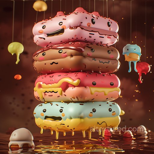 Inflated PBR Texture of Colorful Cartoon Donut Stack with Face Details seamless Inflated PBR texture