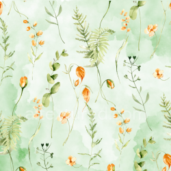 seamless Seamless 3D PBR Texture of Watercolor Greenery and Orange Flowers texture 8k free download PBR