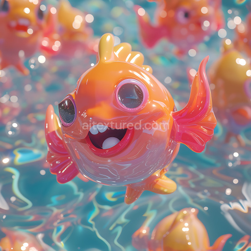 Seamless 3D Inflated PBR Texture of Glossy Orange Vinyl Cartoon Fish Pattern