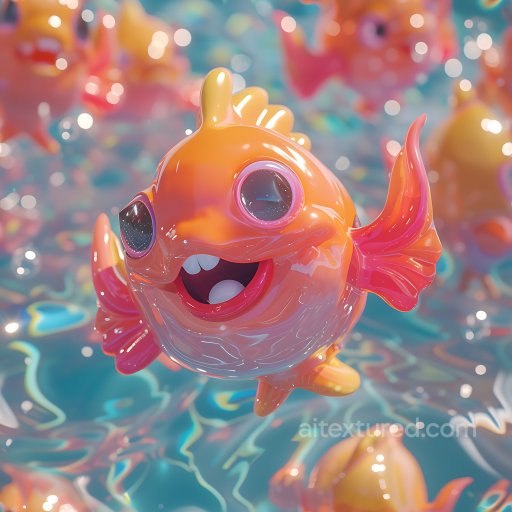 Inflated Vinyl Fish Texture with Glossy Puffy Panels in Orange and Pink seamless Inflated PBR texture