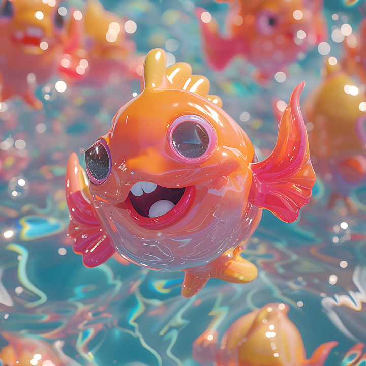 Inflated Vinyl Fish with Glossy Puffy Panels in Orange and Pink seamless PBR texture preview