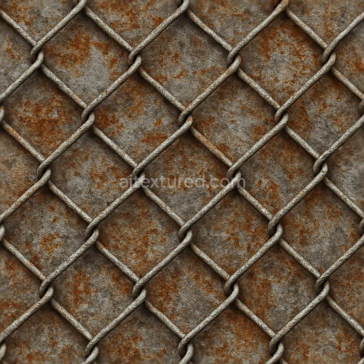 Seamless 8k 3d texture pbr chainlink fence with metal mesh and rust stains realistic detail