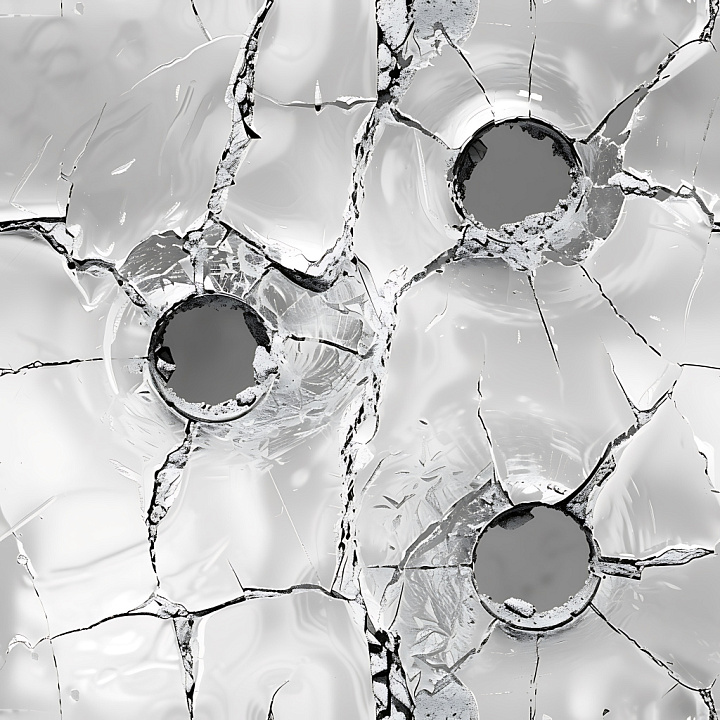 Cracked And Shattered Glass With Distinct Holes And Fractures seamless PBR texture preview