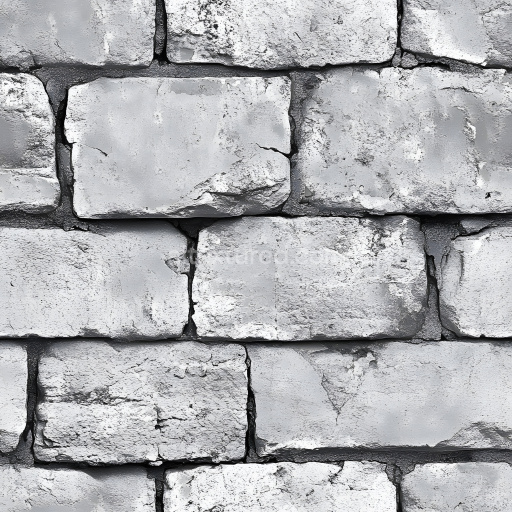 Seamless 3D Cracked White Brick Wall PBR Texture with Weathered Surface
