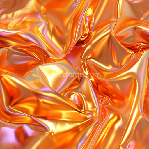 Seamless 3D PBR Orange Glossy Satin Fabric Texture with Wrinkled Folds