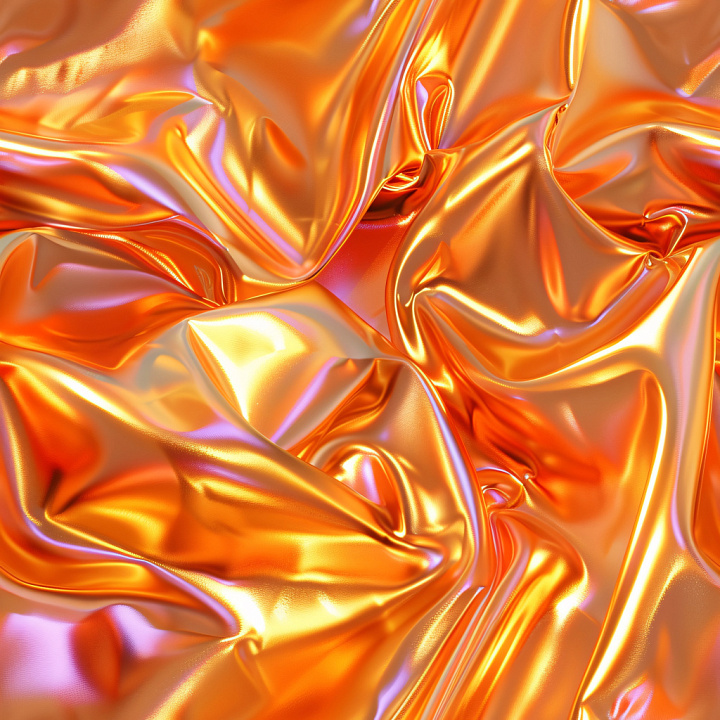 Orange Glossy Satin Fabric with Wrinkled Folds seamless PBR texture preview