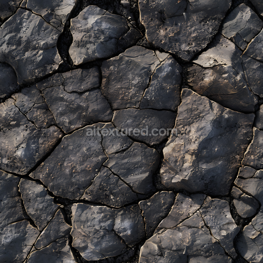 Seamless 3D Dark Cracked Rock Ground PBR Texture with Natural Stone Plates
