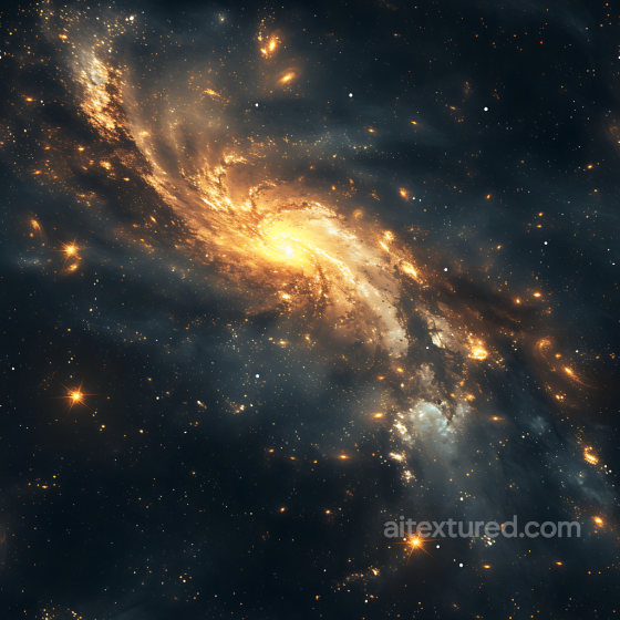 Space PBR Texture Featuring a Golden Spiral Galaxy with Nebula Clouds Star, space, planets texture preview
