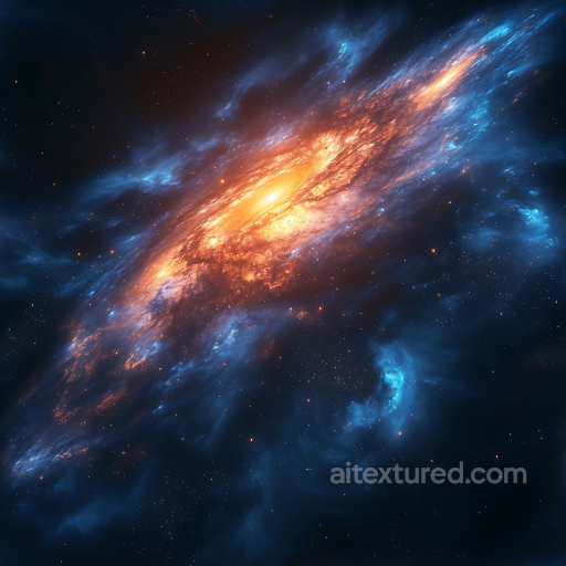 Space PBR Texture Featuring a Fiery Orange Galaxy Surrounded by Blue Nebula Clouds seamless Star, space, planets PBR texture