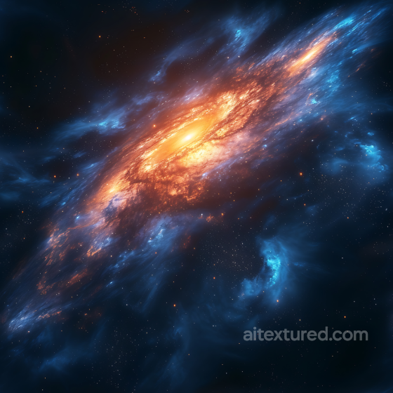 Space PBR Texture Featuring a Fiery Orange Galaxy Surrounded by Blue Nebula Clouds Star, space, planets texture preview