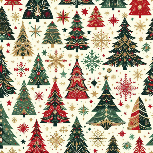 Seamless 3D PBR Texture of Stylized Christmas Trees & Decor