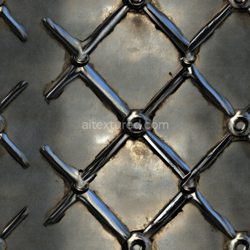 Seamless PBR 3D riveted steel metal texture with welded diamond pattern